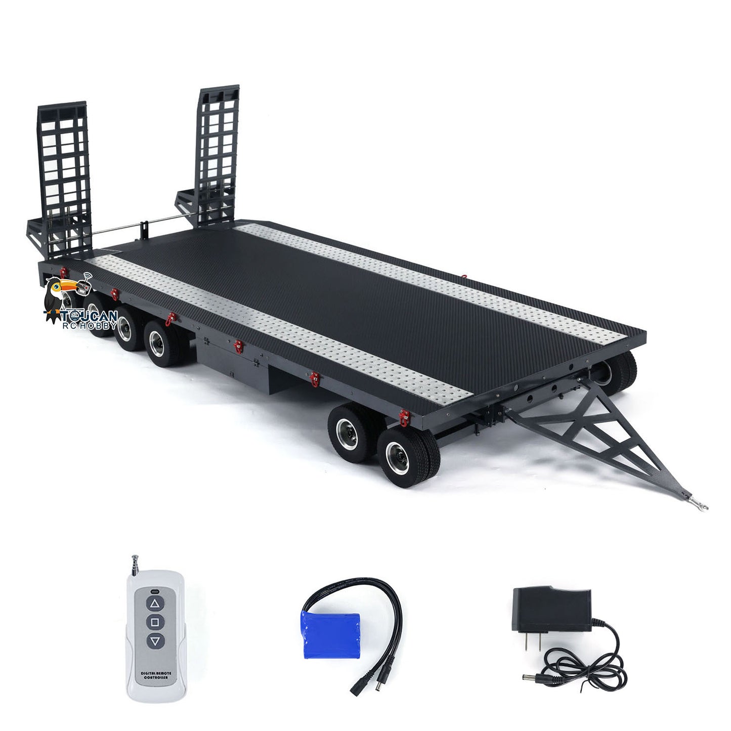 Metall 6 Achsen Vollanhänger für Baggerlader 1/10 1/8 1/7 RC Auto 1/14 1/12 Hydraulische Tracktor Trucks TOUCAN Lackiert