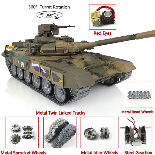 Henglong 1/16 TK7.0 Profession Russian T90 3938 RTR RC Tank 360 Degrees Turret Red Eyes Smoke BB IR Metal Track Sprockets Idlers Road Wheels