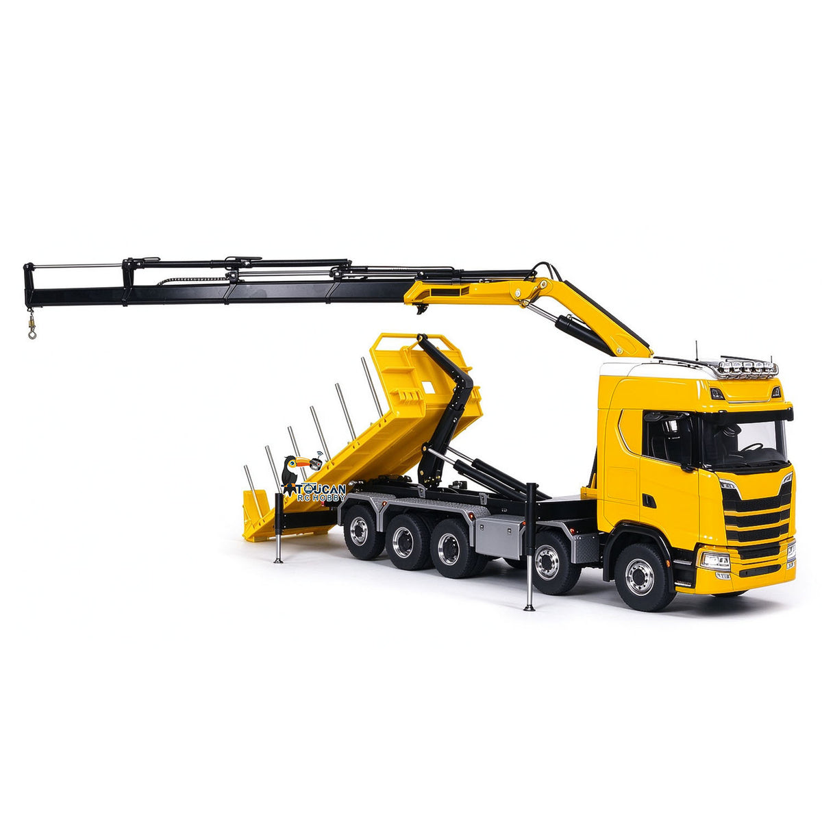 770S 1/14 Maßstab Hydraulischer RC Pritschenwagen Holz 5-Achsen Funksteuerung Kran Muldenkipper Licht Sound