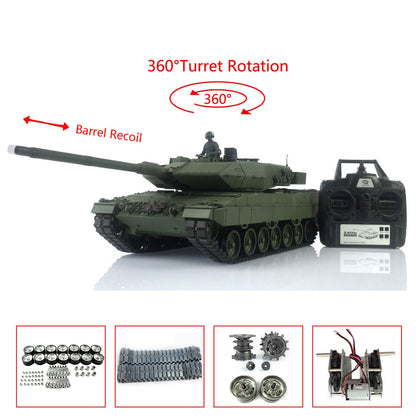Henglong 1/16 TK7.0 German Leopard2A6 RTR RC Tank Model 3889 IR BB Smoke Barrel Recoil 360 Degrees Turret Metal Tracks Sprockets Idlers Road Wheels Gearbox