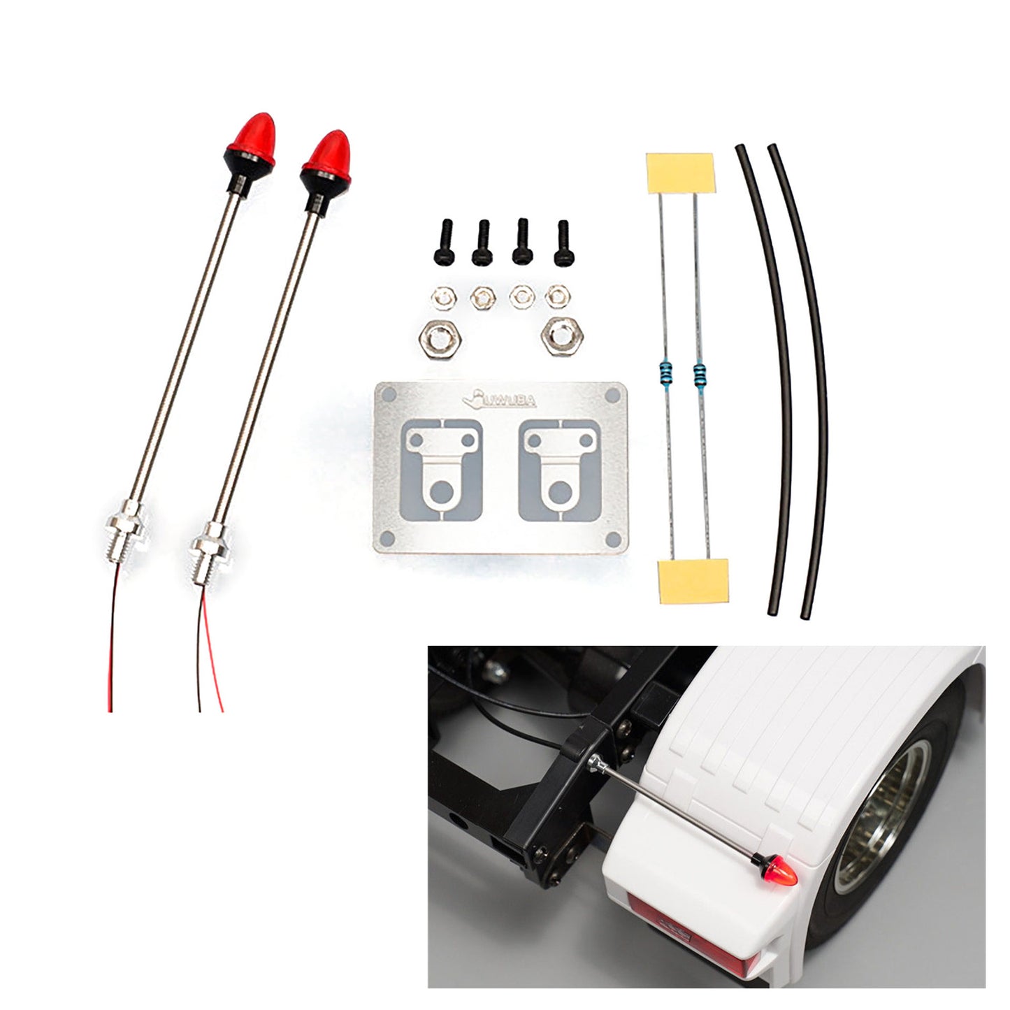 1 Paar LED-Kunststoff-Markierungsleuchte, Seitenwarnleuchte, 2,2 V – 3 V, für DIY Tamiya 1/14 RC Traktor-LKW-Modell, Bulldozer, Kipper, Autoteile