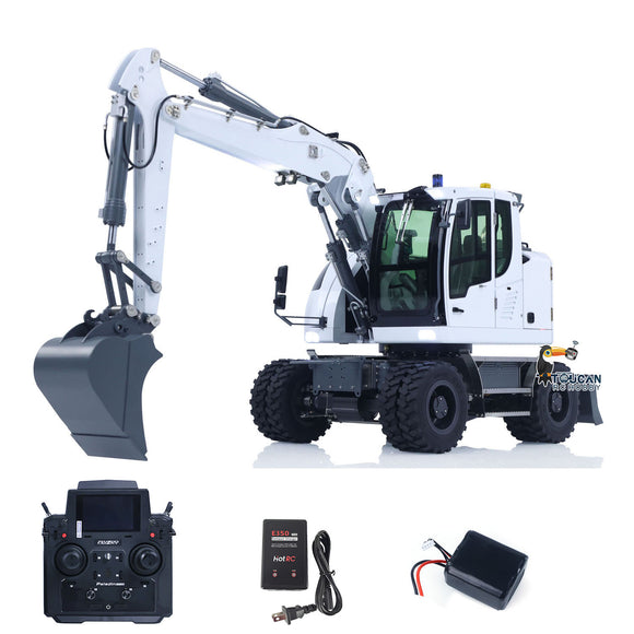 1/14 Remote Control Hydraulic Wheeled Excavator 7CH Valves 2WD/4WD Metal RC Digger RTR Axle Lock Flysky PL18EV Lite Light System
