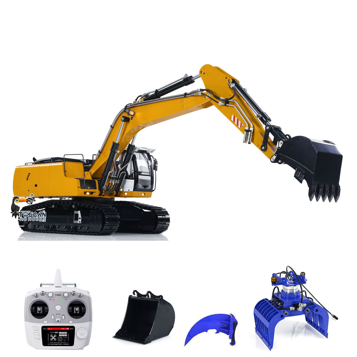TOUCAN RC HOBBY MTM 946 1/14 RC Hydraulic Excavator Engineering Vehicle Metal Bucket Ripper T12D Remote Controller 5-way Valves for Model Enthusiasts