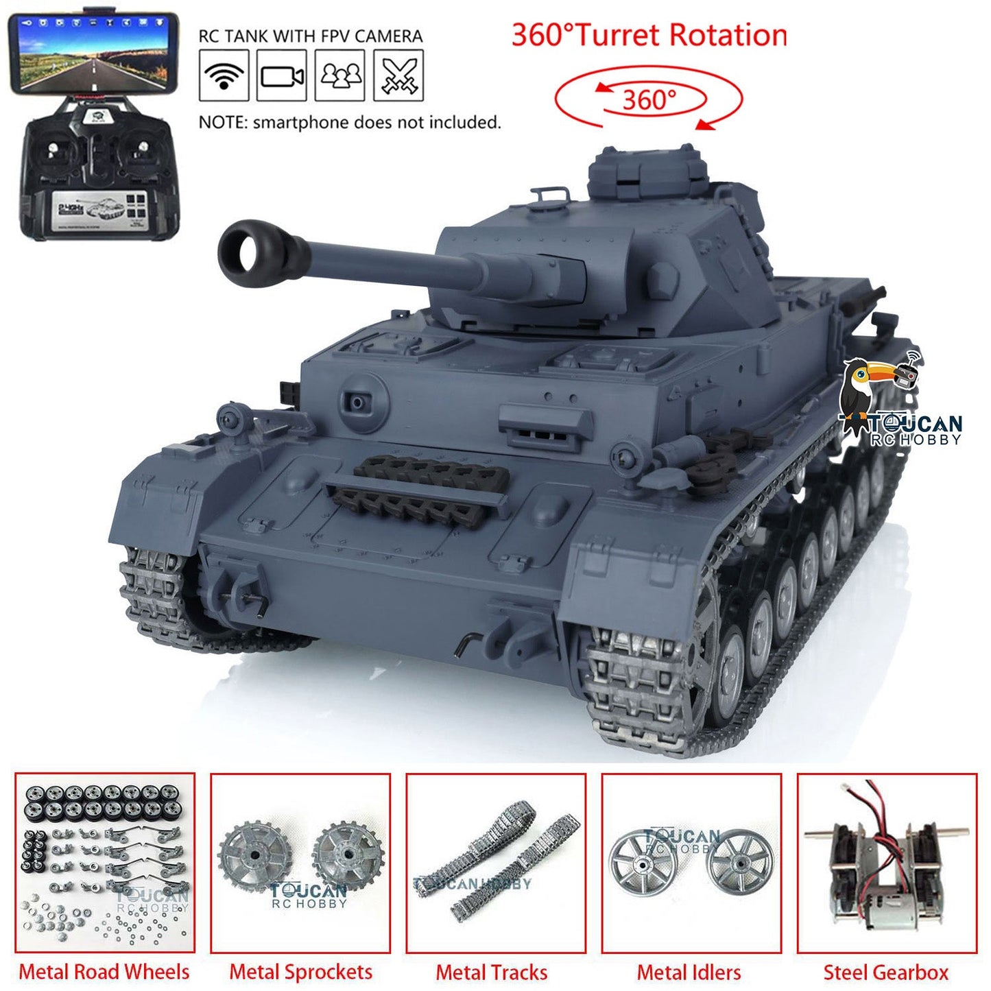 Henglong 1/16 TK7.0 Profession German Panzer IV F2 F RTR RC Tank 3858 3859 360 Degrees Turret FPV IR BB Smoke Metal Tracks Sprockets Idlers Road Wheels Gearbox