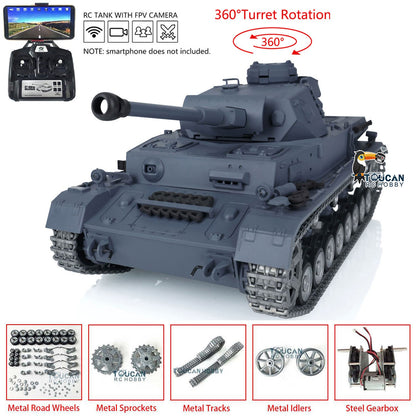 Henglong 1/16 TK7.0 Profession German Panzer IV F2 F RTR RC Tank 3858 3859 360 Degrees Turret FPV IR BB Smoke Metal Tracks Sprockets Idlers Road Wheels Gearbox