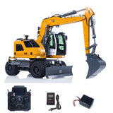 1/14 Remote Control Hydraulic Wheeled Excavator 7CH Valves 2WD/4WD Metal RC Digger RTR Axle Lock Flysky PL18EV Lite Light System