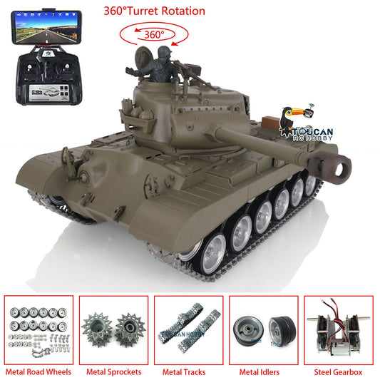 TOUCAN RC HOBBY Henglong 1/16 TK7.0 Customized USA M26 Pershing 3838 RTR RC Tank FPV BB IR 360 Degrees Turret Smoke Metal Tracks Drive Road Idlers Wheels Gearbox