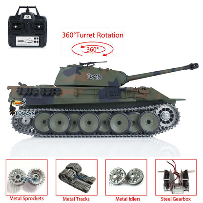 Henglong 1/16 TK7.0 Promotion 3819 German Panther V RTR RC Tank IR BB 360 Degrees Turret Smoke Metal Tracks Sprockets Idlers Wheels Gearbox