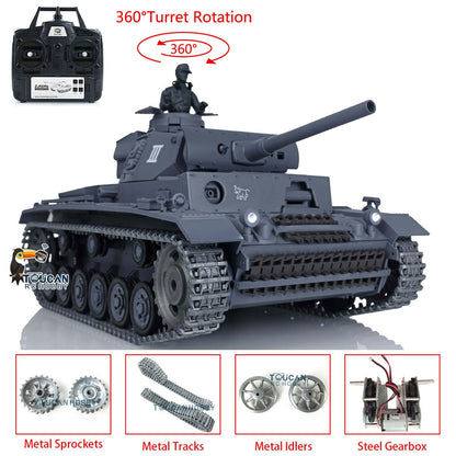 Henglong 1/16 TK7.0 Promotion Panzer III L RTR RC Tank 3848 Infrared Combat BB 360 Degrees Turret Smoke Metal Tracks Sprockets Idlers Barrel
