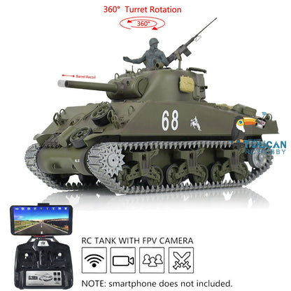 Henglong 1/16 TK7.0 USA M4A3 Sherman 3898 RTR RC Tank FPV Barrel Recoil 360 Degrees Turret BB IR Smoke Metal Tracks Sprockets Idlers Wheels