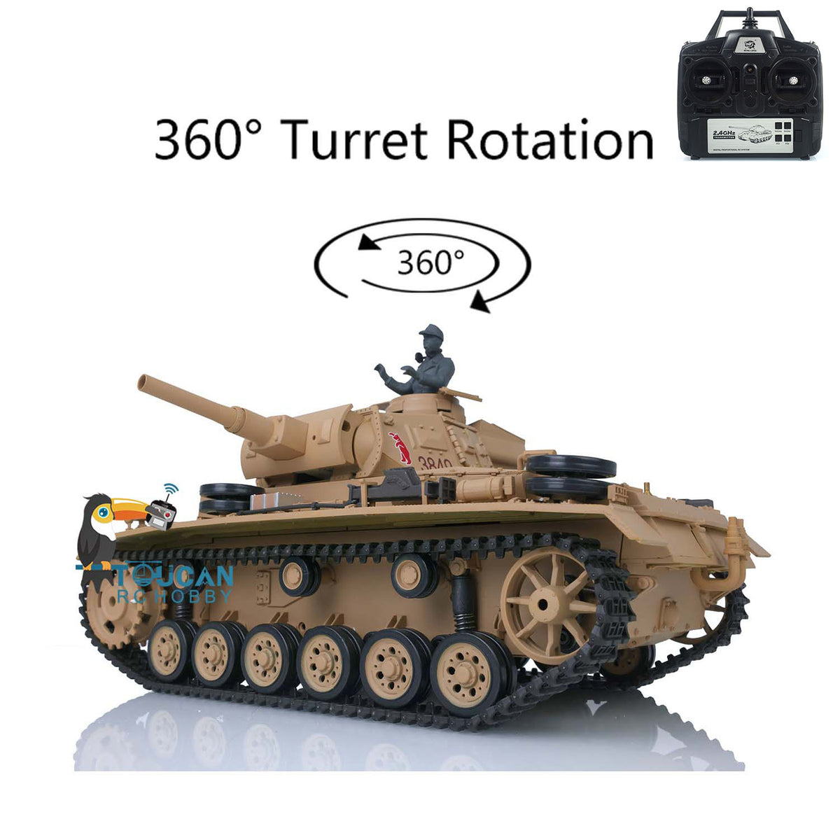 2,4 GHz Henglong 1/16 Maßstab TK7.0 Kunststoffversion Deutscher Panzer III H RTR RC Modellpanzer 3849 360 Turmketten Kettenräder Leiträder
