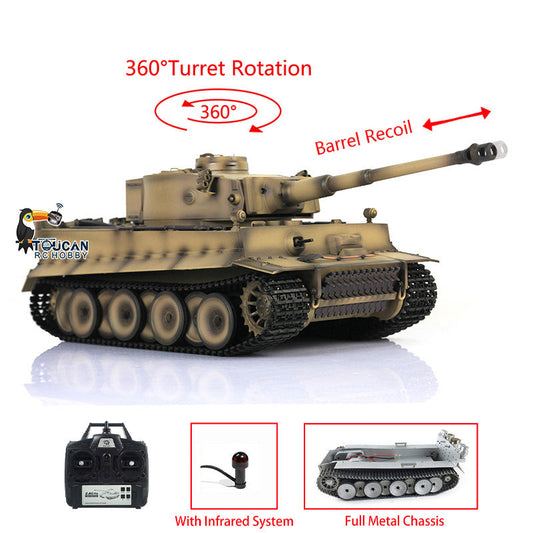 HengLong 1/16 German Tiger I RTR RC Tank 3818 with Barrel Recoil 360 Degrees Turret BB IR Smoke Metal Sprockets Idlers Road Wheels Chassis Plastic Hull
