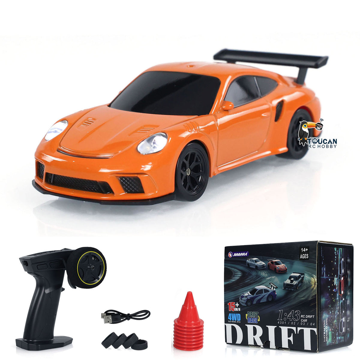 Ferngesteuertes Mini-Driftauto, 1:43, Rennauto, Spielzeug, Funklichter, Verkehrsleitkegel, Hochgeschwindigkeits-Allradantrieb mit Simulationslicht