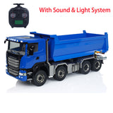 1:14 RC Hydraulic Roll-off Dump Truck 8x8 Radio Control Tipper Car Sounds Lights 3-speed Transmission Differential Lock Axles
