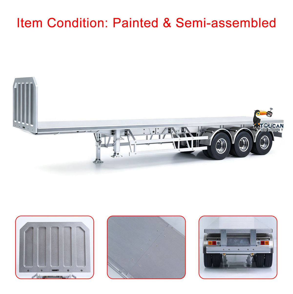TOUCAN RC HOBBY MD Metal 3Axles Flatbed Trailer Manual Support Legs for 1/14 Remote Control Tractor Truck 770S RC Digger Loader DIY Model