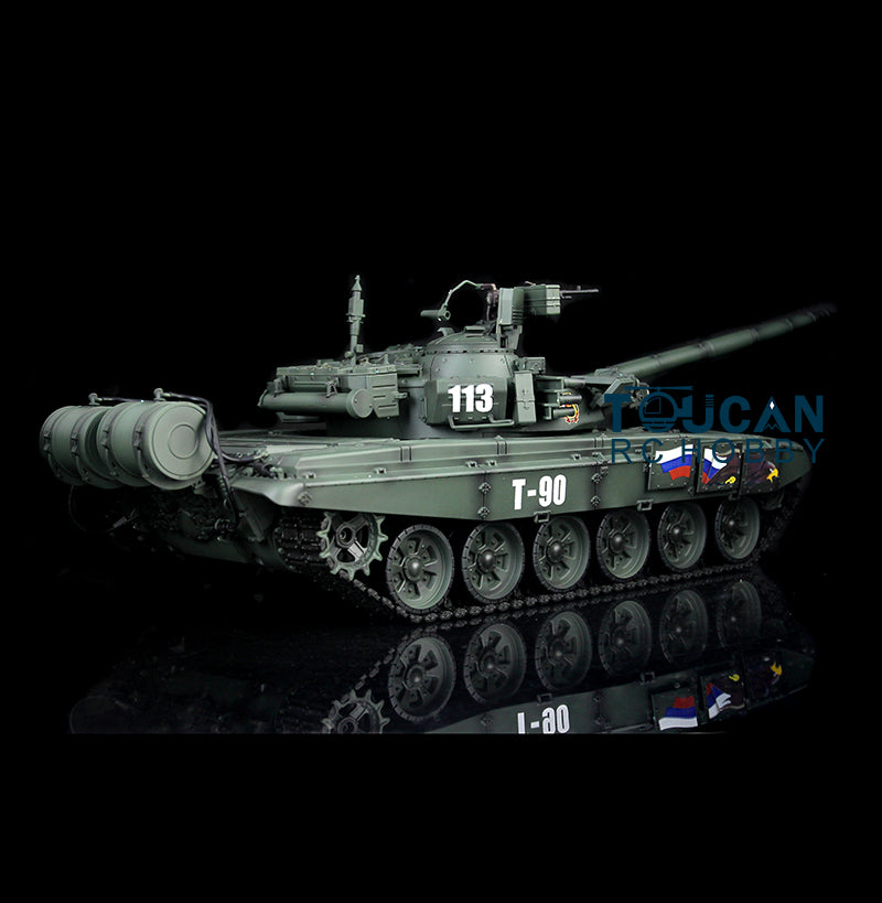 Umgerüsteter Henglong 1/16 ferngesteuerter TK7.1 RTR 3938 T90 Panzer mit Metallchassisketten, 360-Grad-Turm, BB IR, Oberrumpf aus Kunststoff