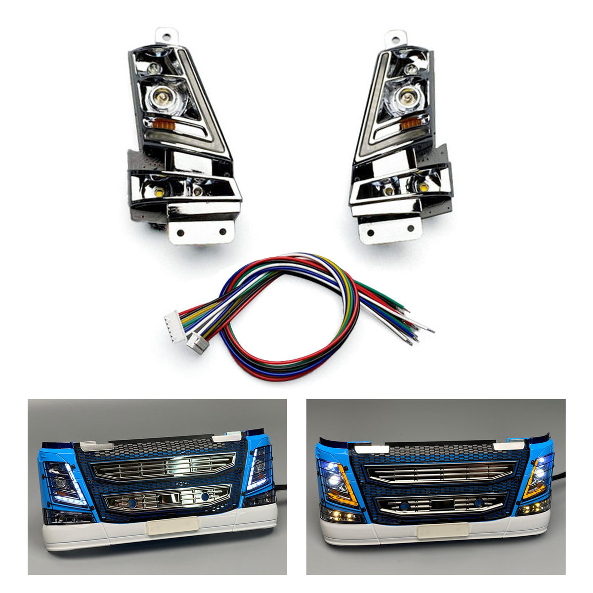 Kunststoff-Scheinwerfer Pro Fließendes Wasserlicht Frontstoßstangenträger für DIY 1/14 Tamiya Fernbedienung Sattelzugmaschine FH16 XL750 56360 56362 RC LKW