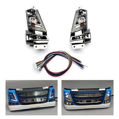 Kunststoff-Scheinwerfer Pro Fließendes Wasserlicht Frontstoßstangenträger für DIY 1/14 Tamiya Fernbedienung Sattelzugmaschine FH16 XL750 56360 56362 RC LKW