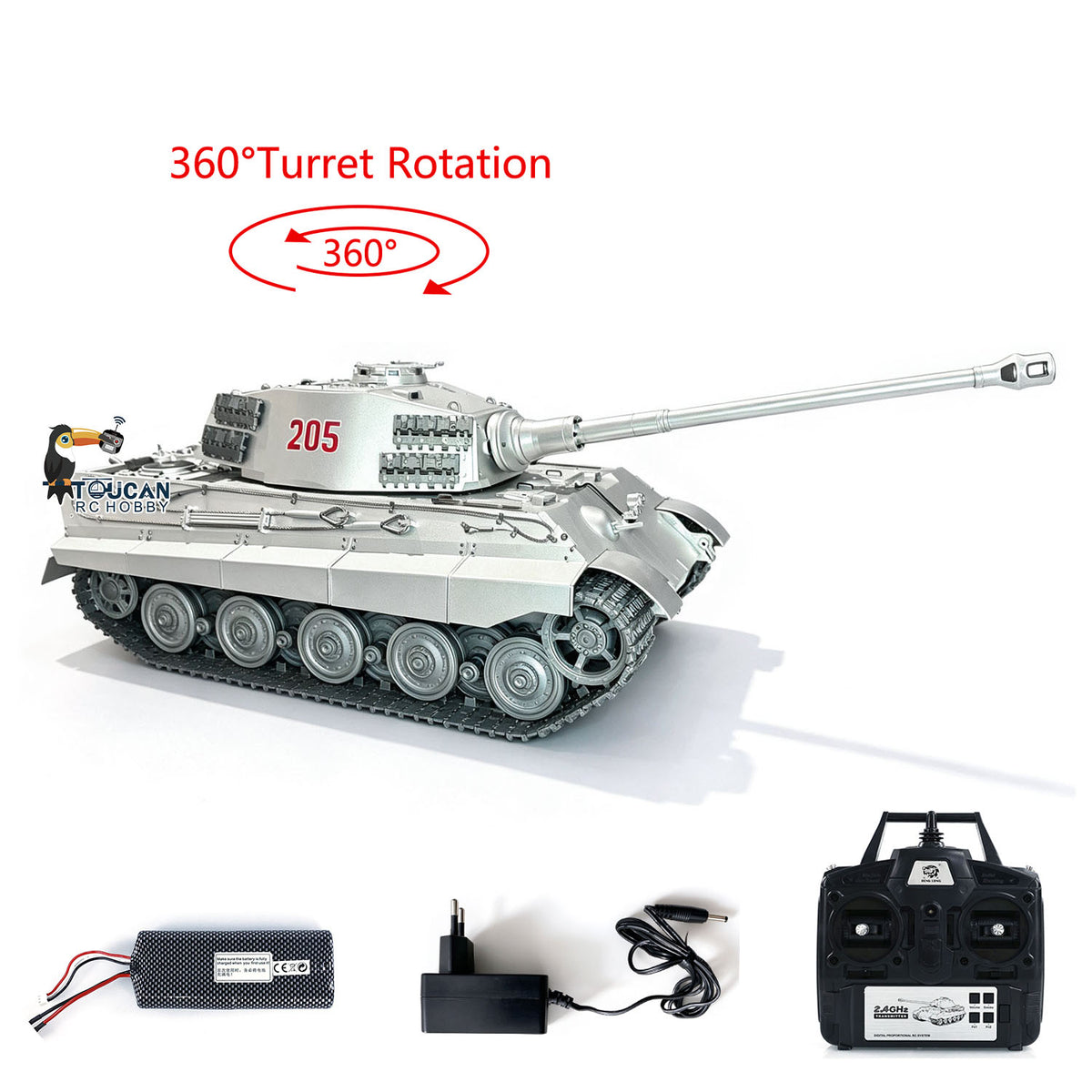 TOUCAN RC HOBBY Henglong 1/16 King Tiger Heavy RC Tank 3888 Metal Remote Control Military Tanks BB Firing 360 Degree Turret Smoke Light Sound