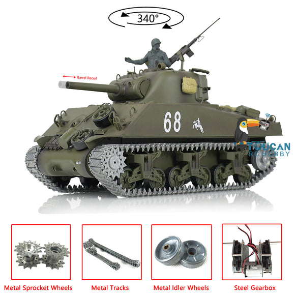 Henglong 1/16 TK7.0 M4A3 Sherman Funkgesteuerter fahrbereiter Panzer 3898 Laufrückstoß Metallketten Kettenräder Leiträder Rauchgeräusch