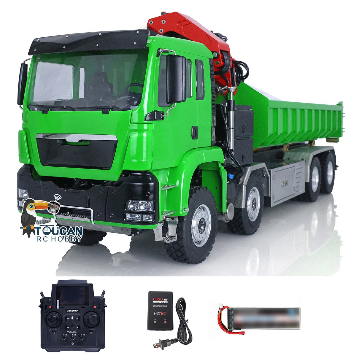TOUCAN RC HOBBY LESU 1/14 8*8 Hydraulic Metal Roll on/off Radio Control Truck Dumper RC Tipper Car Metal Crane Chassis Light Sound PL18EV Battery