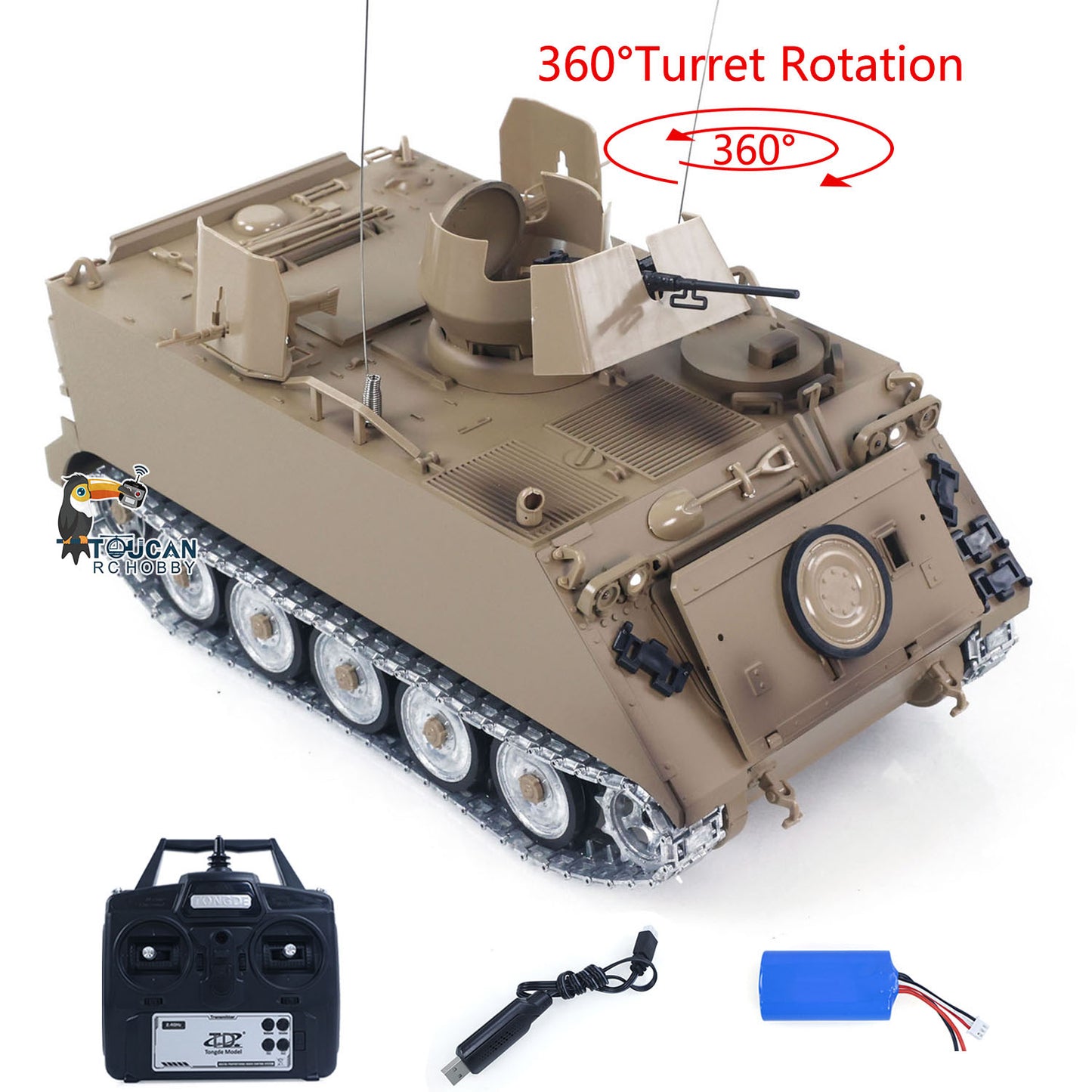TD 1/16 RC Tank M2412-B M113A1 ACAV 360 Turret Rotation Infrared Metal Wheels Gearbox Smoke Unit Radio Control Military Model