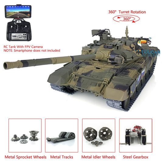 Henglong 1/16 TK7.0 Plastic Russian T90 RTR RC Tank 3938 with Steel Gearbox Metal Barrel Recoil 360 Degrees Turret BB Unit Infrared Combat