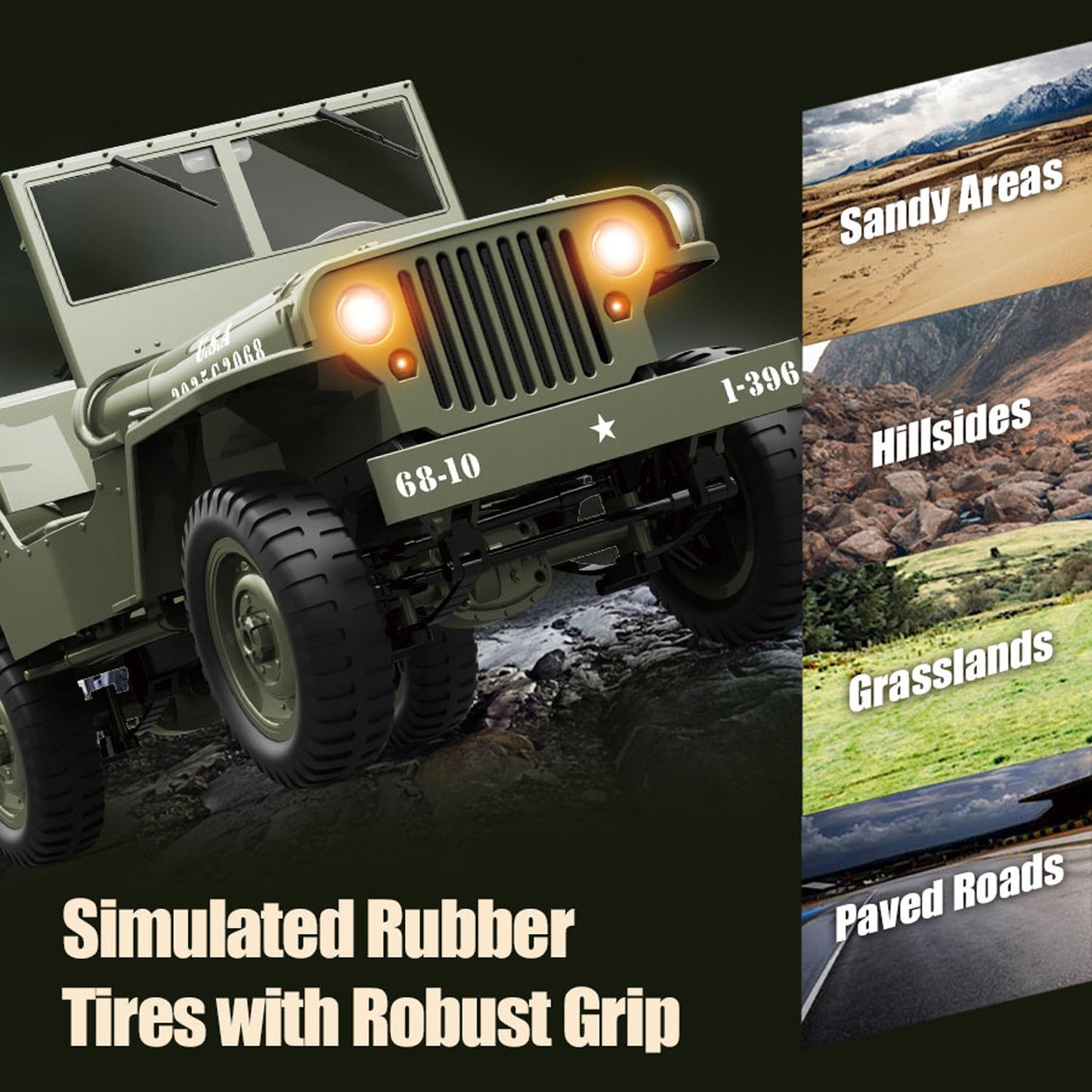 1/10 RC Off Road Vehicle C8815 4WD Remote Control Rock Crawler Car Military Truck Model Climbing Car RTR Battery LED Lights