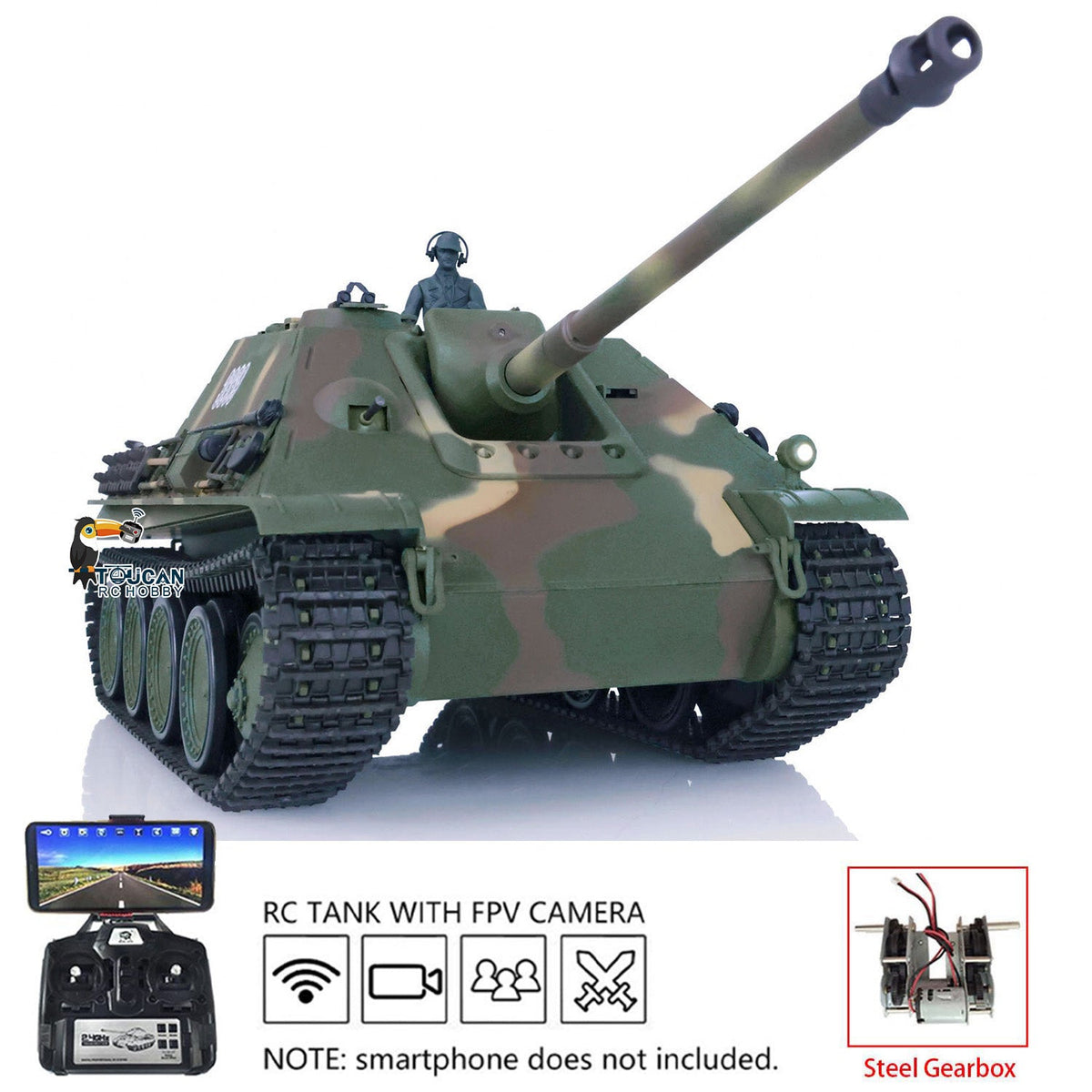 Henglong 1/16 TK7.0 Plastic German Jadpanther 3869 RTR RC Tank FPV Infrared Combat BB Unit Smoke Steel Gearbox Metal Barrel