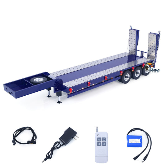 HHG-3Axles 1/14 Metal Semi-Trailer w/Electric Tailboard Landing Legs Light Set RTR Battery Included