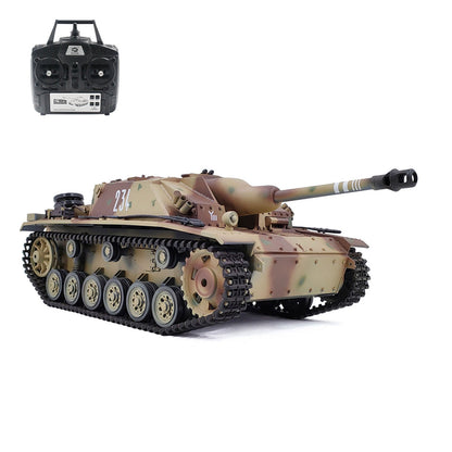 2.4G Henglong 1/16 7.0 Plastic German Stug III RTR RC Tank Model 3868 BB IR Steel Gearbox 1800MAH Battery Radio Sound Lights