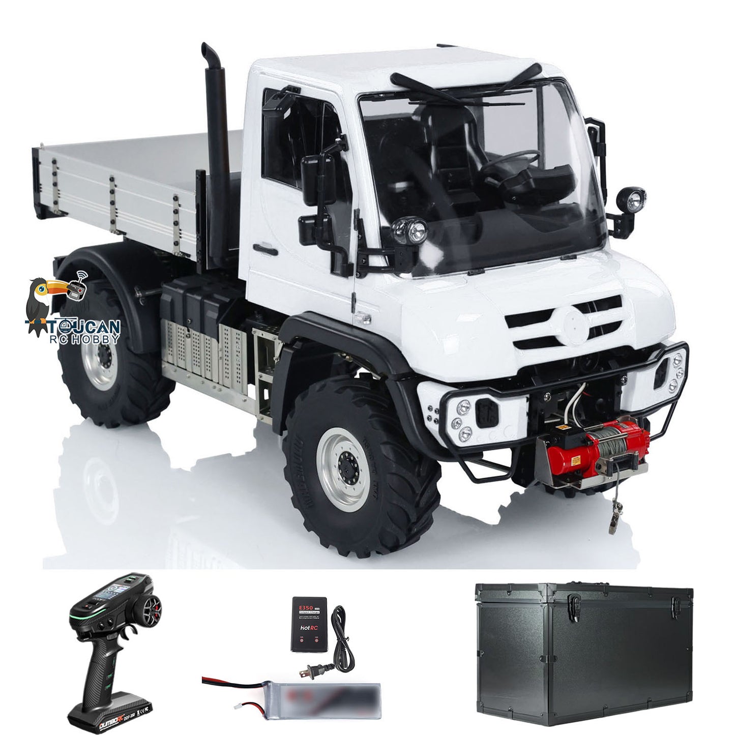 1/10 4X4 RC Car Off-Road Vehicle UNI U423 Winch Construction Truck 2-Speed Transmission Brushed Motor ESC Differential Lock