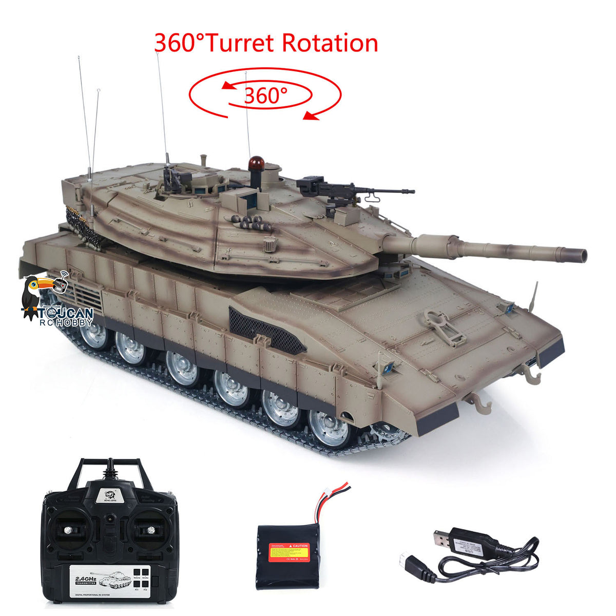 Heng Long 1/16 RC Battle Tank IDF Merkava MK IV 3958 Full Metal Chassis Road Wheels IR Barrel Recoil 360 Rotation Ready to Play