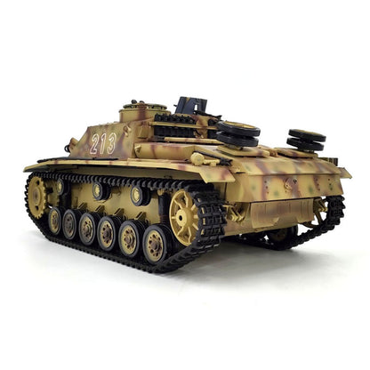 2.4G Henglong 1/16 7.0 Plastic German Stug III 3868 RTR RC Tank BB IR Steel Gearbox 1800MAH Battery Sound Lights Smoke Special Spray Painting Model