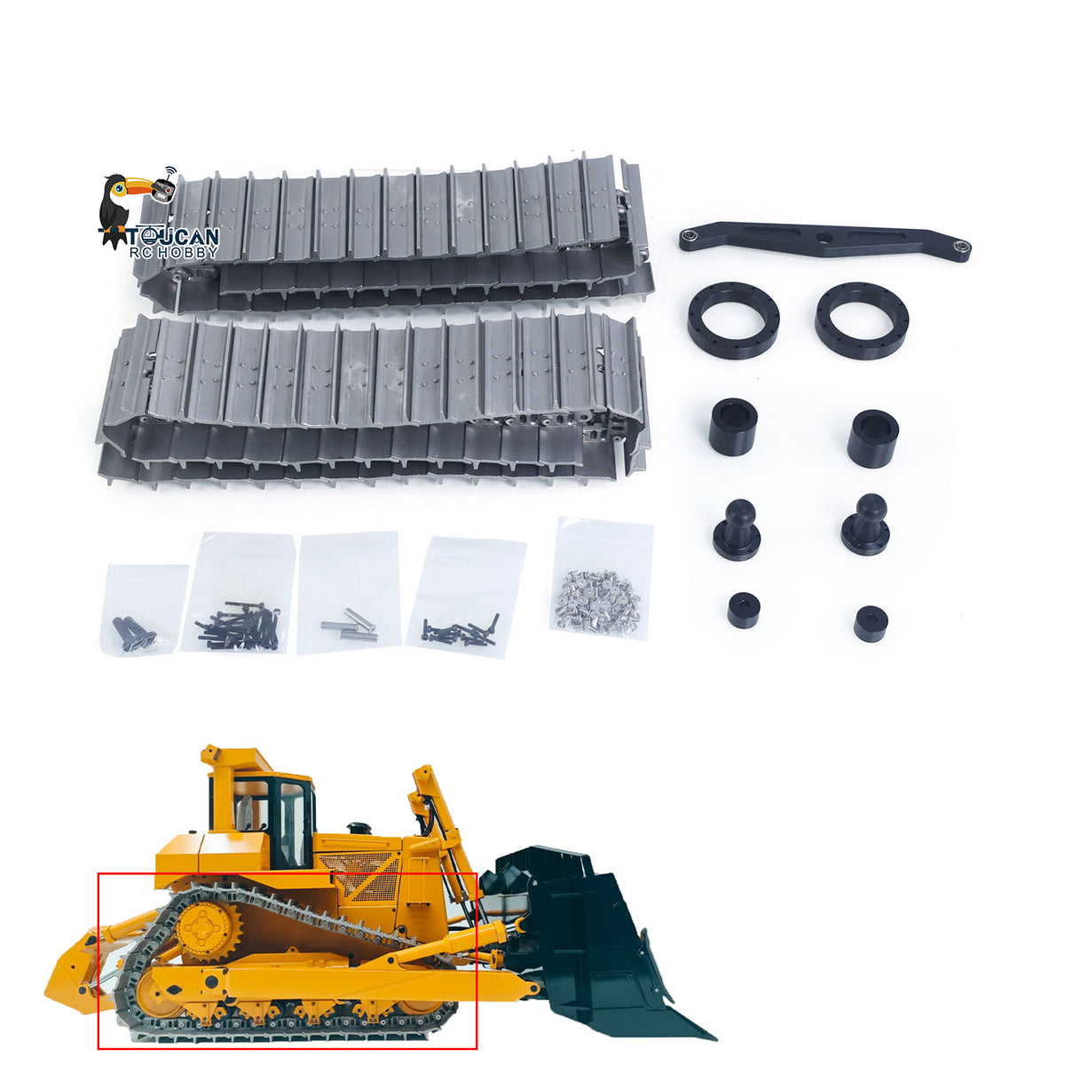 TOUCAN RC HOBBY JDM Metal Tracks Upgrade Parts for 1/14 RC Bulldozer Hydraulic Construction Vehicle Scale DIY Model Accessories