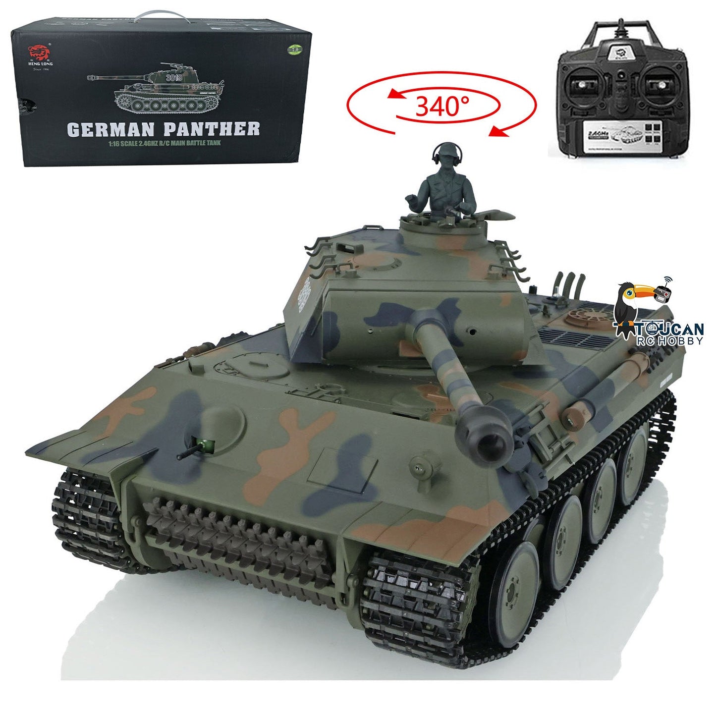 Henglong 1/16 TK7.0 Plastic 3819 German Panther V RTR RC Tank Armored Vehicle Model Infrared Combat BB Unit Smoke Sound Light System