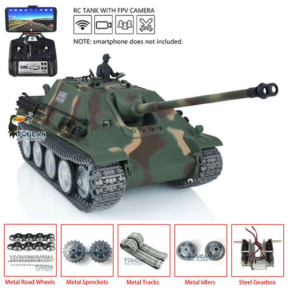 Henglong 1/16 TK7.0 Profession German Jadpanther RTR RC Tank 3869 FPV Smoke Infrared Combat BB Unit Metal Sprockets Idlers Road Wheels Tracks