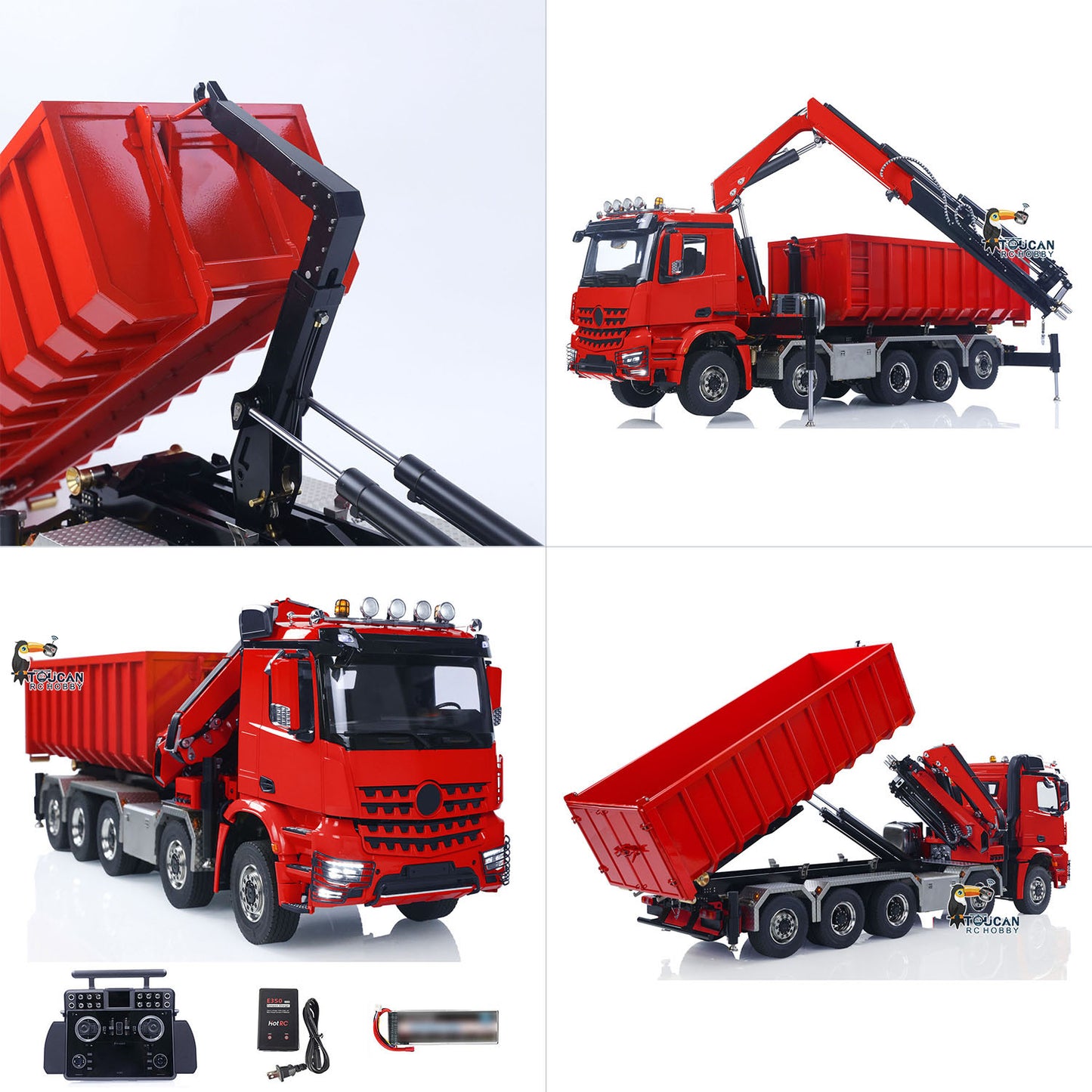 Toucanhobby 1/14 10*10 Metal RC Hydraulic Roll 0n Off Dumper 9-Way Reversing Valve Rear Axle Lifting for Model Enthusiasts