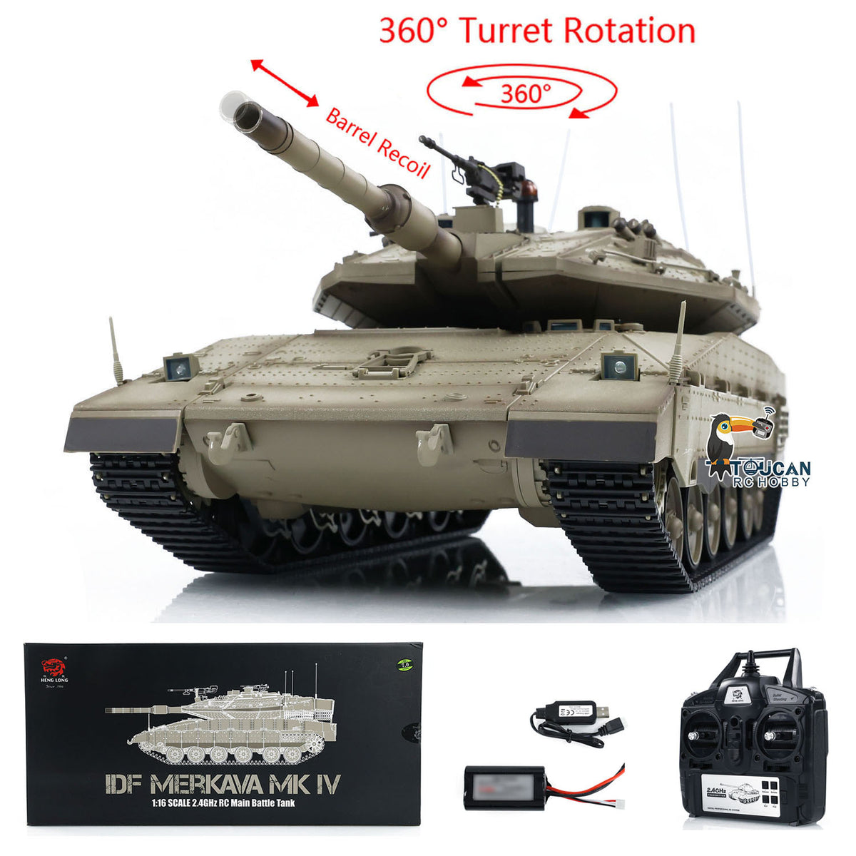 Heng Long 1/16 RC Kampfpanzer IDF Merkava MK IV 3958 Turm 360° drehbar Modell Lauf Rückstoß Funkbatterie RTR Modell Spielzeug