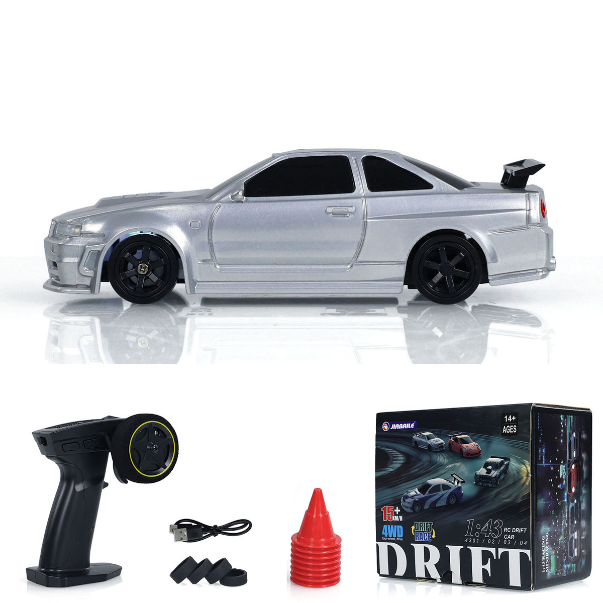 1:43 Ready to Run Drift Race Car Ferngesteuertes Spielzeugauto Allradreifen Leitkegel Hochgeschwindigkeits-Allradantrieb Emulierte Automodelle