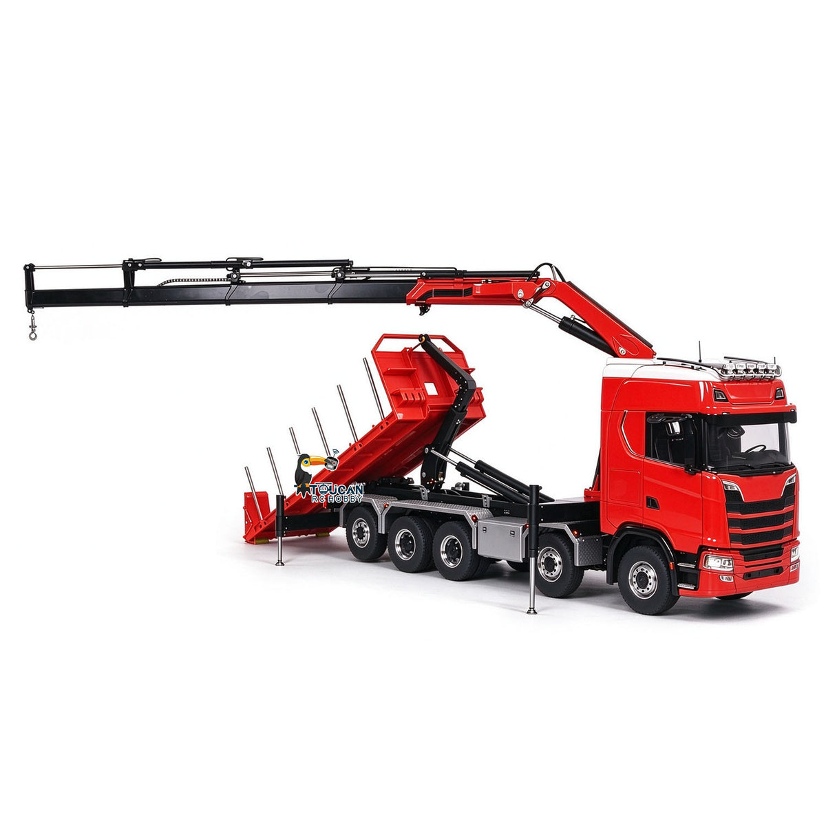 770S 1/14 Maßstab Hydraulischer RC Pritschenwagen Holz 5-Achsen Funksteuerung Kran Muldenkipper Licht Sound