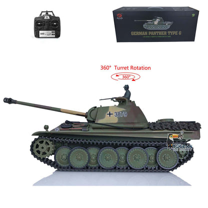 Henglong TK7.0 Deutscher Panther G aus Kunststoff im Maßstab 1/16, fahrbereit, ferngesteuerter Modellpanzer 3879 mit 360-Grad-Turmketten und Kettenrädern