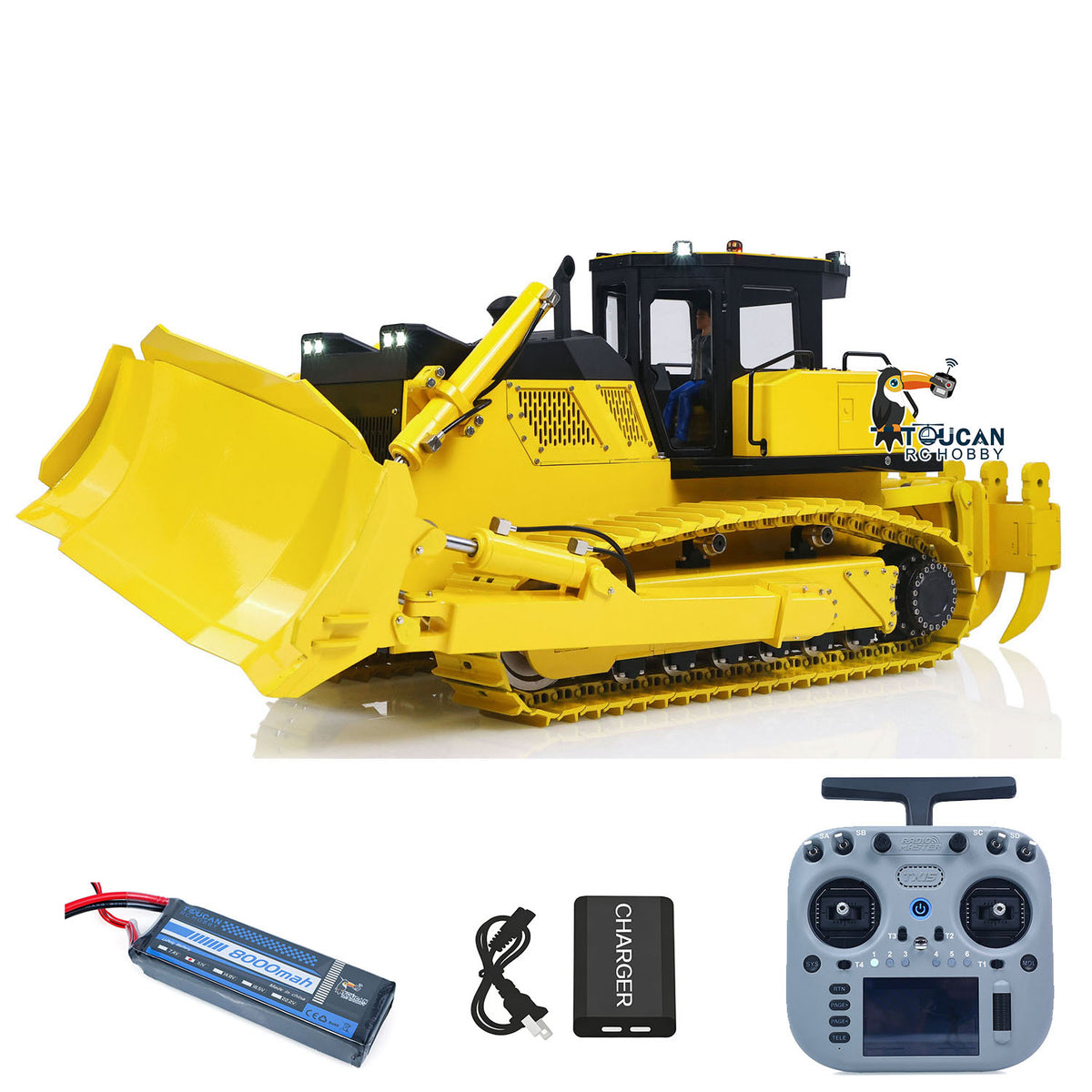 TOUCAN RC HOBBY Fast Free Shipping Metal 1/12 Remote Control Hydraulic Bulldozer D155AX RTR Heavy Dozer Model 7 Way Valve 3.0L Oil Pump 5 Plows Radio Master TX15 Radio Battery