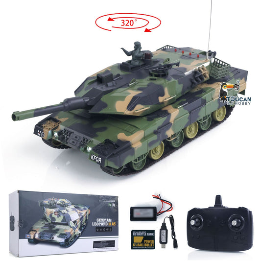 TOUCAN RC HOBBY Henglong 1/24 Plastic 3809 Leopard2A5 RC Tank Model with BB Unit Infrared Combat Spray Water Turret Elevation and Depression Sound Light