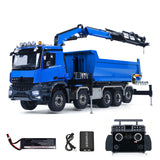 1/14 10x10 RC Hydraulic Crane Remote Control Construction Dumper Truck for Adults Roll On Roll Off Dump Car Model 3-speed Gearbox Lifting Tipper Light Sound System