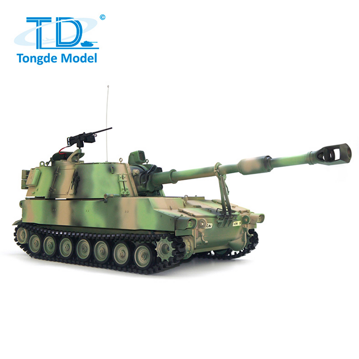 Tongde M109A2 RC-Militärpanzer im Maßstab 1/16, selbstfahrende Haubitze, Metallräder, LED-Leuchten, Rauchgenerator, simulierte Soundeffekte