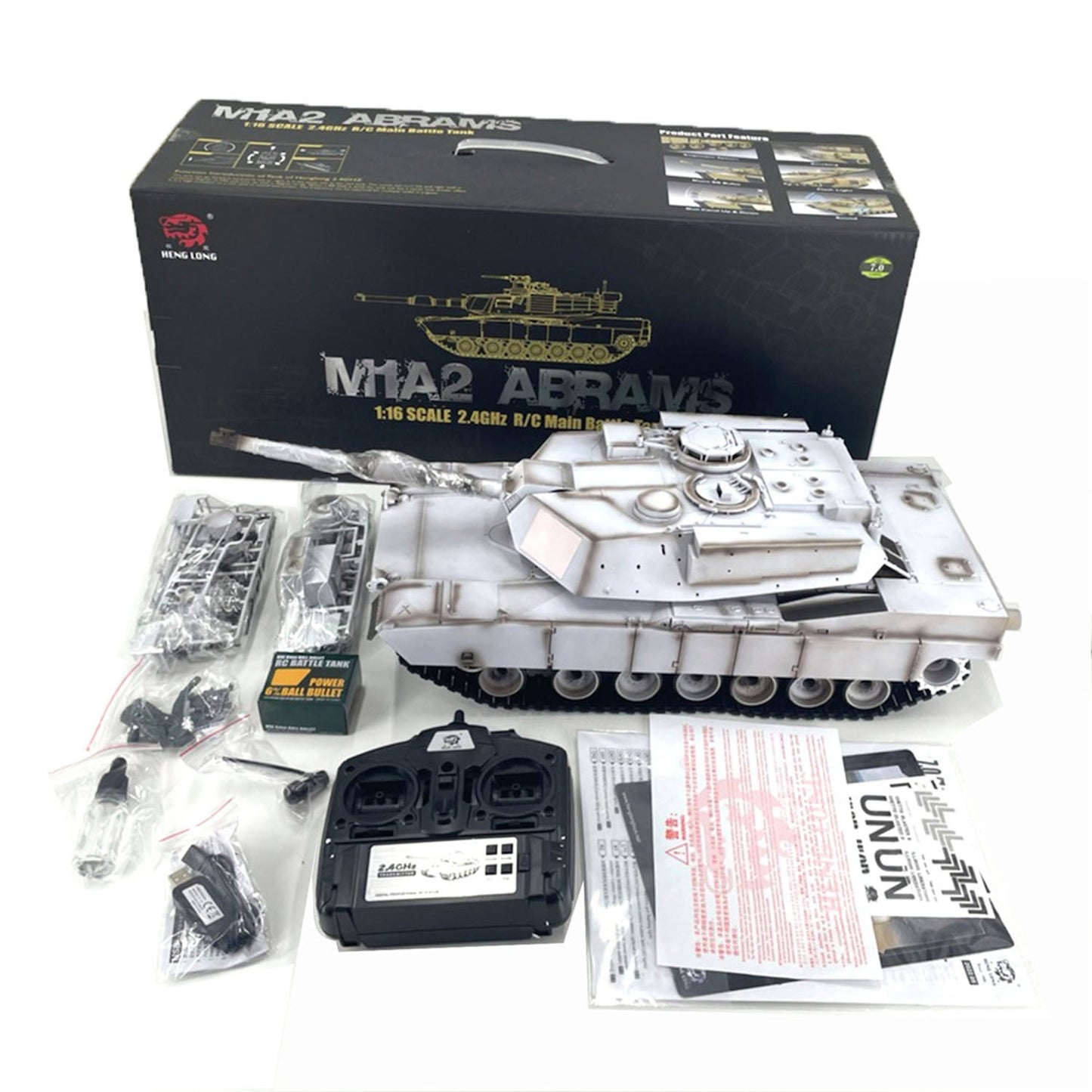 Henglong 1/16 Plastic 7.0 M1A2 Abrams 3918 RC Tank Barrel Recoil BB IR Battery Smoke 320 Degree Turret Rotation Metal Gearbox Suspension Arm