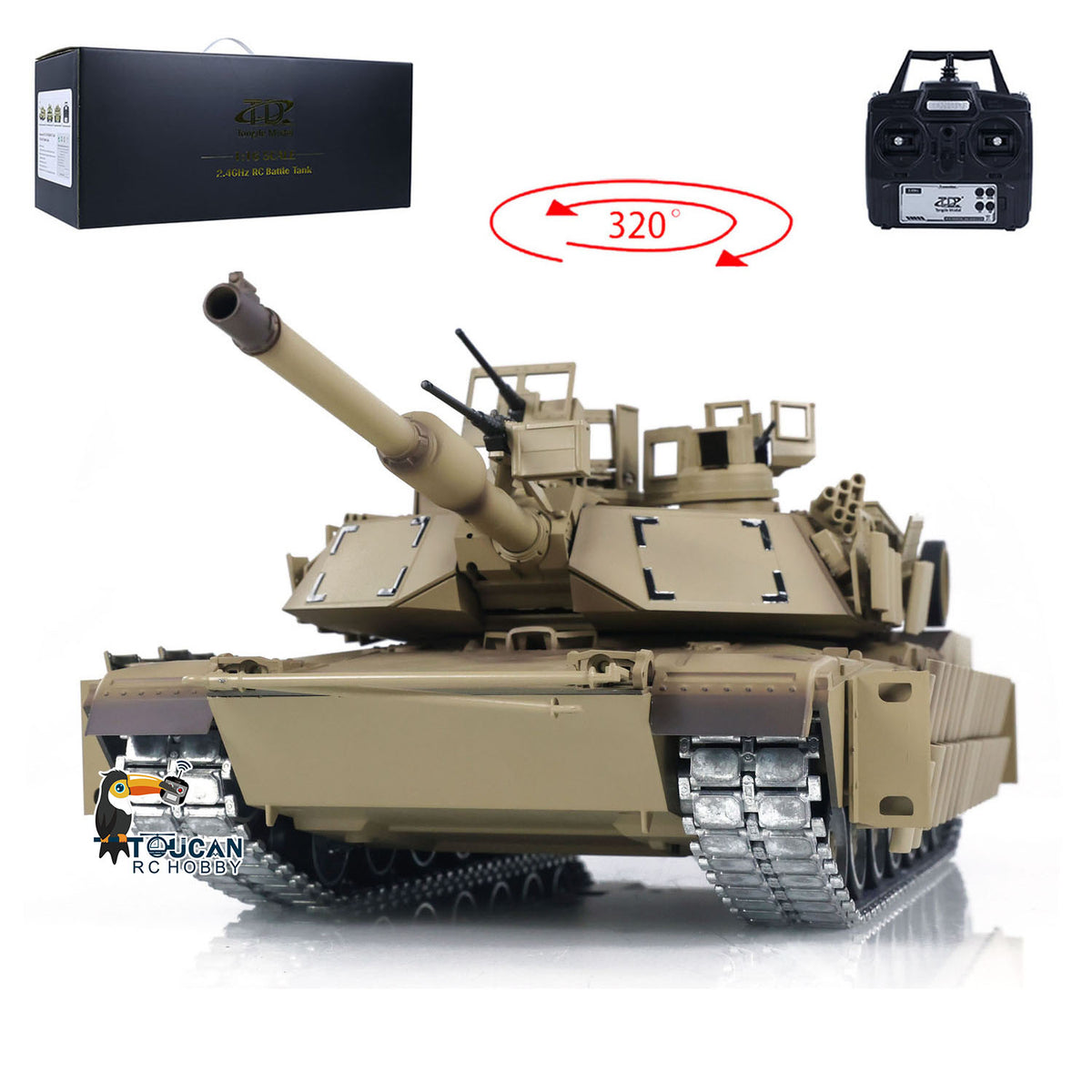 TOUCAN RC HOBBY TD 1/16 RC Military Tank Abrams M1A2 SEP TUSK II Ugrade Wheel Tracks IR BB Model Radio Control 320 Degree Rotation Turret Tanks Barrel Recoil Toys