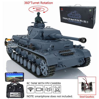 Henglong 1/16 Plastic TK7.0 3858/3859 German Panzer IV F2 F RTR RC Tank FPV Infrared Comkbat 360 Degrees Turret Smoke BB Steel Driving Gearbox Metal Barrel