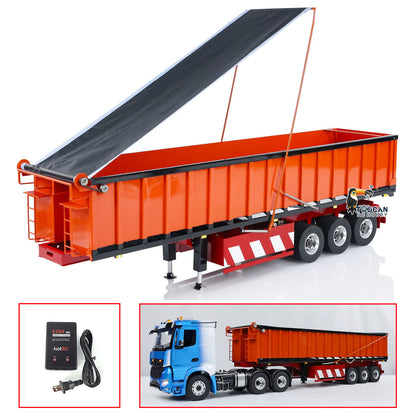 TOUCAN RC HOBBY 1/14 Metal 3 Axles Hydraulic Dump Trailers with Electric Tarpaulin for RC Tractor Trucks Remote Control Excavator Model